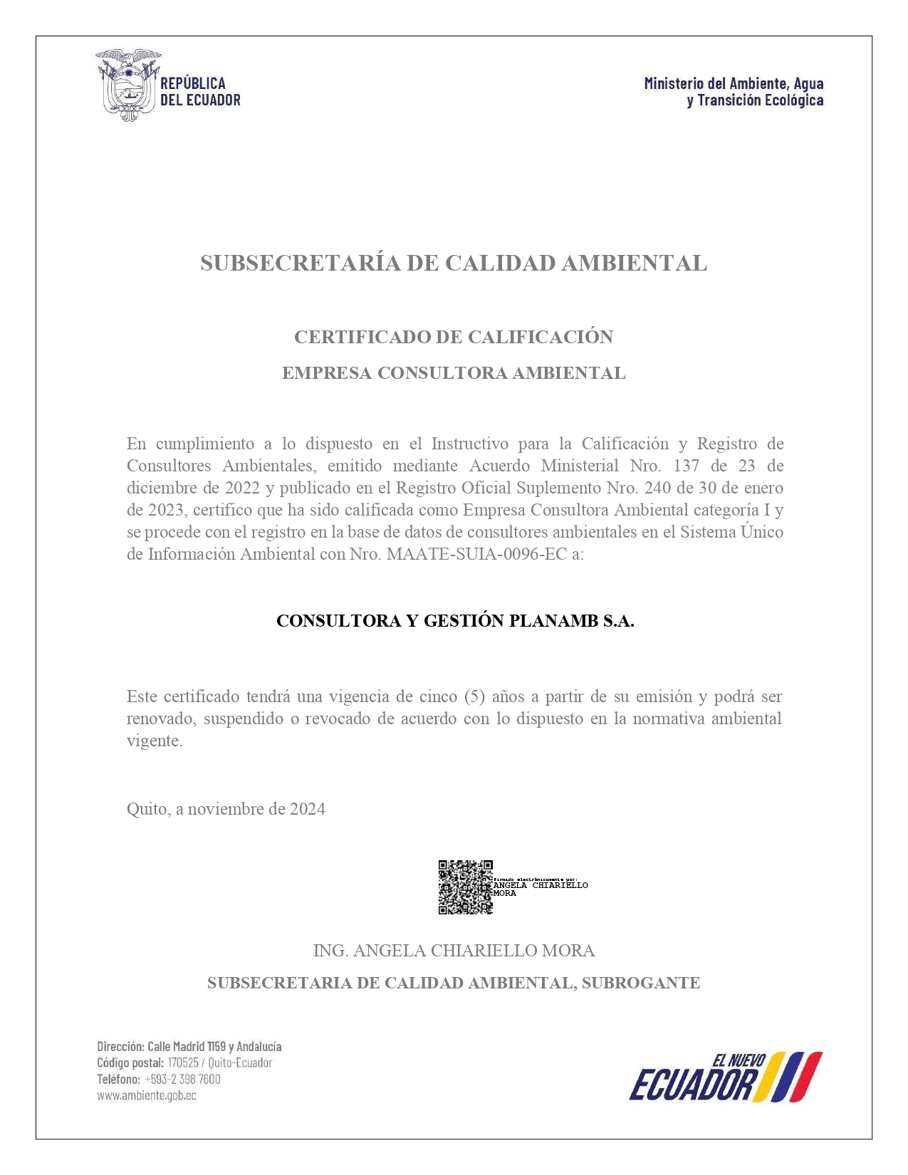 Certificado de calificación como empresa consultora ambiental